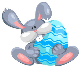  Easter rabbit with egg. Cartoon cute bunny  illustration. Happy holiday celebration symbol.