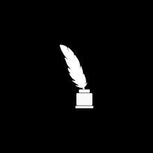 Pen Paper. Hand Letter. Feather Pen With Ink Icon Isolated On Black