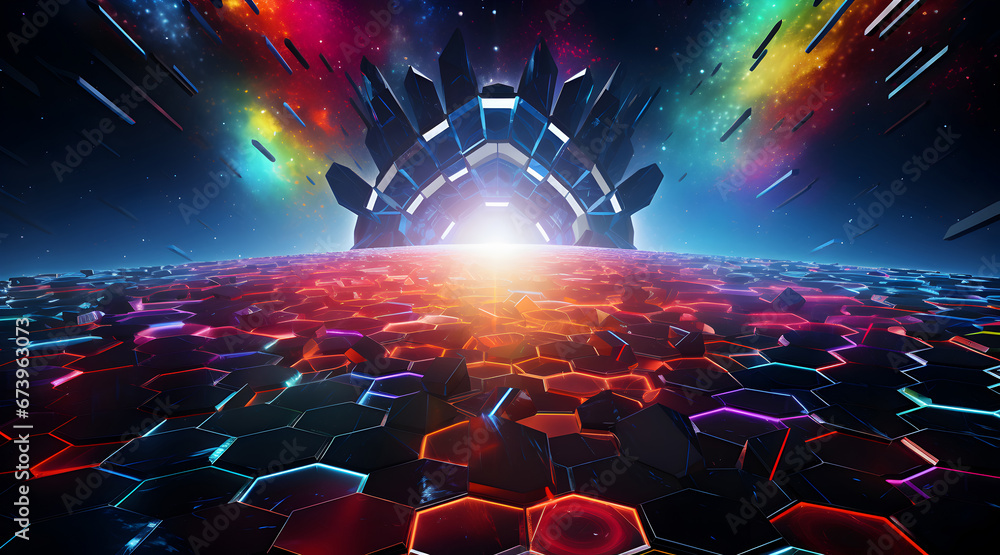Dynamic abstract 3D tunnel with a futuristic neon glow and vibrant ...
