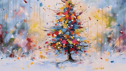 Wall Mural - Colorful Christmas tree, modern watercolor art, generative ai