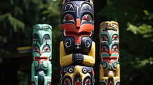 Tribal Totem Pole In The Forest