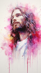 Canvas Print - Aquarela clara viva magenta jesus cristo