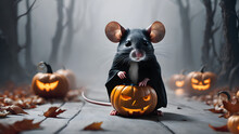Mouse In Halloween Pumpkin With A Pumpkin
