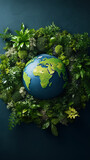 Fototapeta Natura - Vista superior de plantas e quadro de globo mundial
