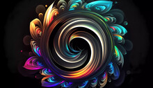 A Colorful Neon Swirl On A Black Background With A Black Background And A Black Background With A White Border