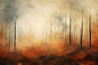 Misty Woods Whispers, Tree Forest, abstract landscape art, drawing, generative ai