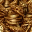 A dragon guarding a pile of gold coins.