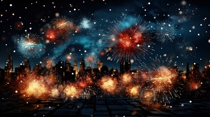 Wall Mural - Below Shot Wonderful Vivid Fireworks Exploding, Bright Background, Background Hd