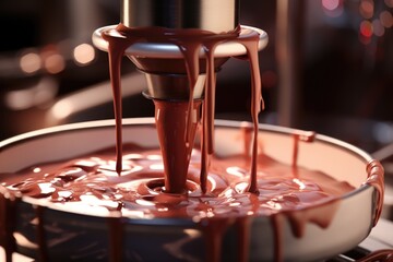 Wall Mural - Melted chocolate being poured into a bowl. Perfect for baking and dessert recipes.