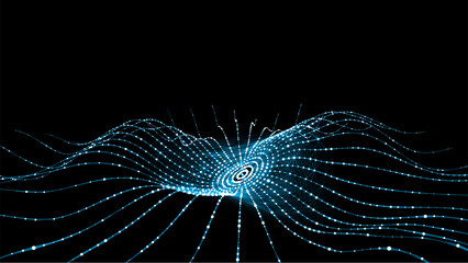 Technology blue circle wave of particles and lines. Big data visualization. Analytics representation. Digital background. Vector illustration.