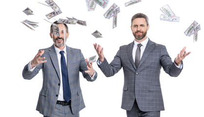 Wall Mural - business success of millionaire. businessmen dealing with money. millionaire business men with money isolated on white. rich and successful businessmen. millionaire lifestyle