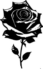 Wall Mural - black graphic drawing of a rose flower without background, isolated element, decor