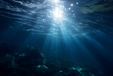 Fototapeta Do akwarium - under water, Deep Water, Blue Sun light, wave underwater, Abstract Fractal waves, deep ocean wide nature background