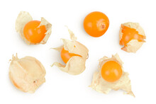 Cape Gooseberry Or Physalis Isolated On White Background Wit Full Depth Of Field. Top View. Flat Lay