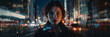 © Marco Attano - Double exposure selfie, one layer a cityscape at twilight, another layer a contemplative face, moody and mysterious