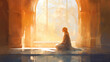 illustration a yogi meditates in the radiant silence of a temple	