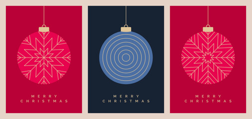Wall Mural - christmas card design template. festive christmas greeting card designs with bauble decorations. xma