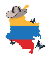 Poster - colombian map with vueltiao hat