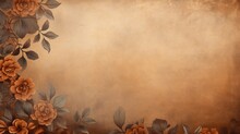 Western-style Floral Paper With A Brown Backdrop And Textured Background. Digital Scrapbook Featuring A Seamless Floral Design On Rustic Paper.