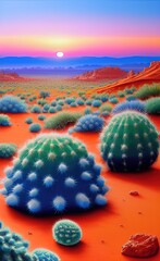 orange desert landscape with blue cacti. .ai
