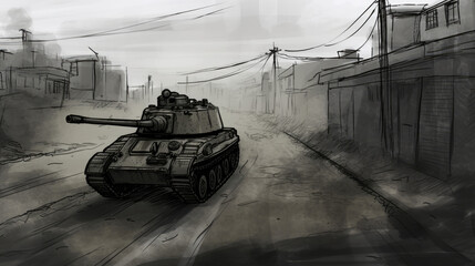 Wall Mural - armored vehicle modern warfare warzone military intervention - by generative ai