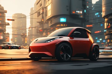 Wall Mural - a brand-less generic concept car in the city