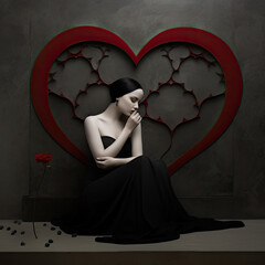 Wall Mural - red broken heart love alone model - by generative ai