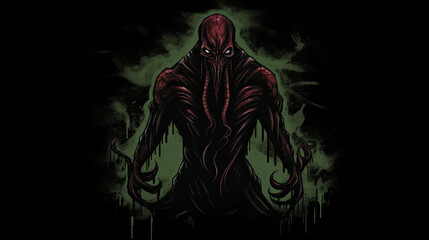 Wall Mural - monster horror in the darkness occult grim dark fantasy tentacle - by generative ai