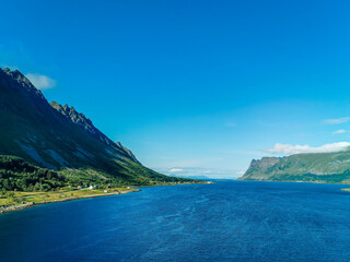 Wall Mural - lake and mountains , image taken in Lofoten Islands, Norway, Scandinavia, North Europe