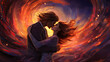 silhouette of a couple spiritual love romance tantra sensual soulmate kiss twin flame - by generative ai