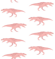 Wall Mural - Vector seamless pattern of flat hand drawn pink tyrannosaurus rex dinosaur isolated on white background