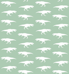 Wall Mural - Vector seamless pattern of tyrannosaurus rex dinosaur silhouette isolated on green background