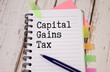 text CAPITAL GAINS TAX, business concept image with soft focus background and vintage tone.