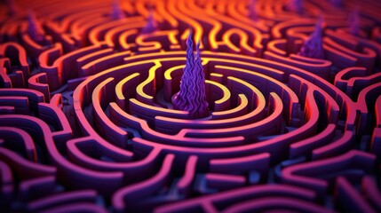 Poster - A maze with a red and purple background, AI