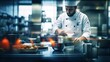 © starush - A chef preparing food in a commercial kitchen, AI