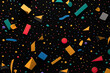 Colorful Arcade carpet pattern, abstract dots and shapes on black background