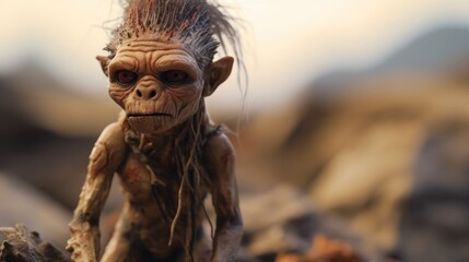 An image of a small troll with long hair, AI