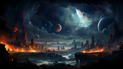 Wall Mural - stellar scenery, galaxies, planets, space, futuristic world, space world, starscapes, interstellar, 