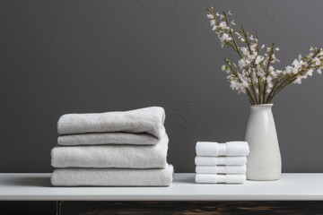 Wall Mural - White towels located near a gray wall