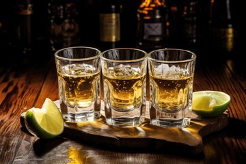 Mexican drink with gold and silver tequila in glasses