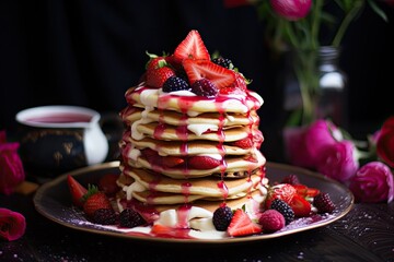 Sticker - Strawberry jam tower with yogurt cream and pancakes