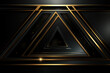 Abstract golden lines etched on a black background, creating a luxurious frame design with geometric triangle borders and ample center space. Generative Ai.