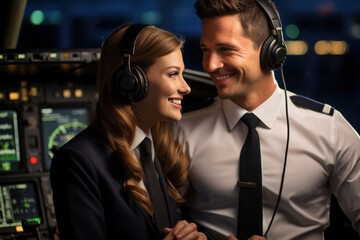 Wall Mural - A pilot preparing for takeoff in the cockpit of a commercial airliner, ensuring safe air travel. Generative Ai.