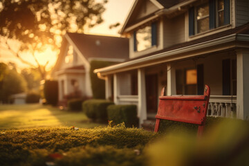 Poster - A close-up of a foreclosure sign on a suburban home, portraying the Concept of housing debt crisis. Generative Ai.