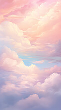 High Narrow Watercolor Cumulus Clouds Light Abstract Background Gentle Pastel Soft Color Pink White And Blue Painting
