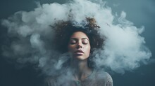 A Young Woman Surrounded By A Misty Cloud Representing Depression, Addiction, Loneliness, And Poor Mental Health, Generative Ai