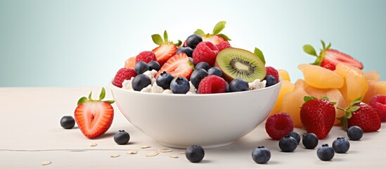 Wall Mural - Start your day with a vibrant and nutritious breakfast of fresh fruit and a nourishing bowl of muesli