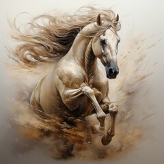  Watercolor horse painting, abstract drawing of a running paint splashed horse