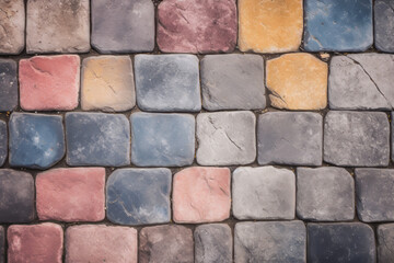 Canvas Print - Close up texture of pastel cobblestone blocks, road surface texture