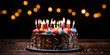 Birthday cake with lots of candles , Birthday cake on plate close up Generative Ai